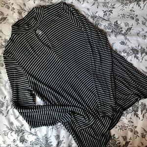 AEO Grey Striped Ribbed Mock Neck w Chest Cut-Out